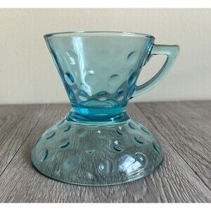 Vintage Dot Bubble Glass Tea Cup & Saucer Set Aqua Blue (Hazel Atlas Capri Dot?)